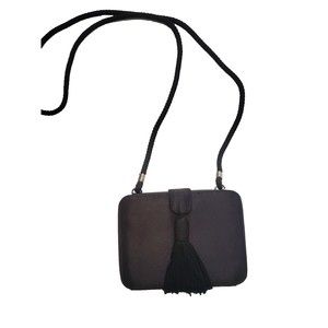 Black satin evening bag with tassel snap Blk Beaded Cord Jessica McClintock